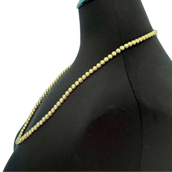 Vintage Monet Gold Plated Textured Bead Necklace 1950s 26 inch 5mm Beads - Picture 2 of 11